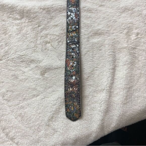 Floral Tapestry Glitzy Bonded Leather Belt Size Large - Picture 3 of 9